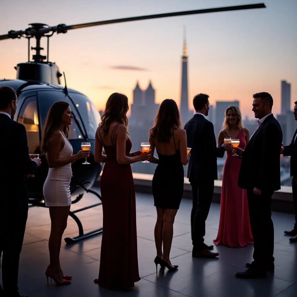 Heli-Shuttle-Routen über die Stadt mit Helipads.